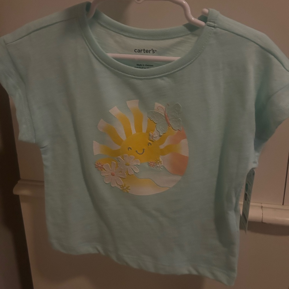 Carter's Light Blue Tee with Sun and Butterfly Graphic